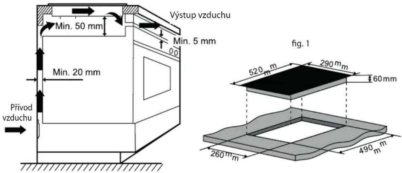 Výstup vzduchu Min. 50 mm Min. 5 mm 00 Min. 20 mm Přívod vystuchu fig. 1 520 m 290 mm 60 mm 260 mm 490 m