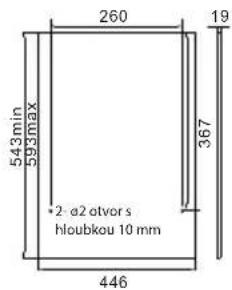 260 543min 593max 2 - ø2 otvor s hloubkou 10 mm 446 19 367