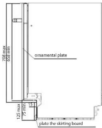 708 max 658 min 125 max 75 min 5 ornamental plate plate the skirting board