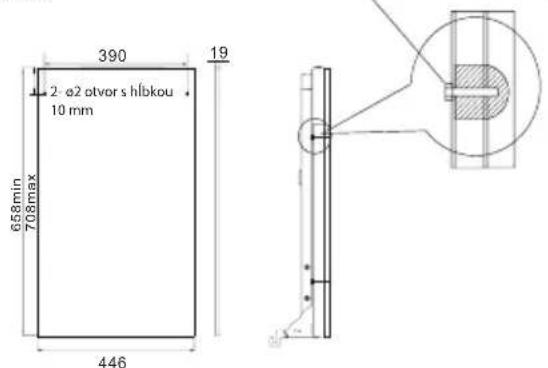 390 19 2-ø2 otvor s híbkou 10 mm 658min 708max 446