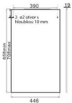 2-ø2 otvor's hloubkau 10 mm 658min 708max 446 390 19