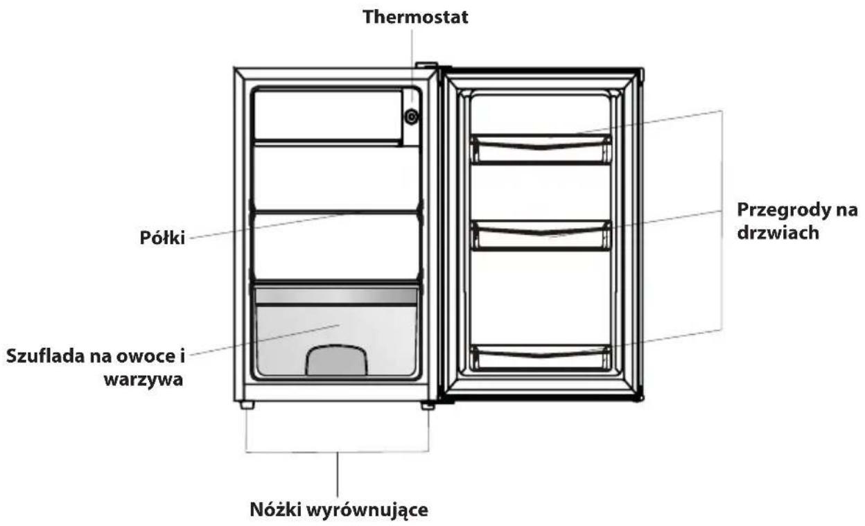 Thermostat Półki Przegrody na drzwiach Szuflada na owoce i warzywa Nożki wyrównujące