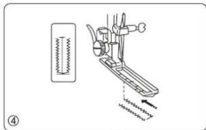 Technical diagram showing a sewing machine with spring scale and base, labeled with step number ④