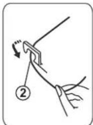 Diagram showing a hand holding a tool with an arrow and labeled step number ②
