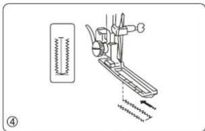 Technical diagram showing a sewing machine with spring scale and mechanical components, labeled with number ④