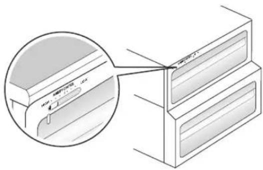 Diagram showing a refrigerator with labeled door and door panel, including an inset view of the door panel.