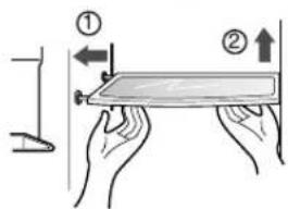 Diagram illustrating two-step folding or cutting process with labeled arrows and directional indicators
