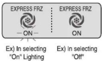 EXPRESS FRZ — ON — Ex) In selecting "On" Lighting EXPRESS FRZ — ON Ex) In selecting "Off"