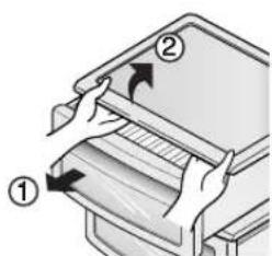 Diagram showing two labeled steps of a device or process, with arrows indicating direction of movement.
