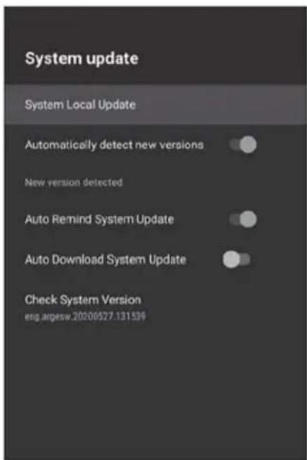 System update System Local Update Automatically detect new versions New version detected Auto Remind System Update Auto Download System Update Check System Version eng.argesw.20200527.131539