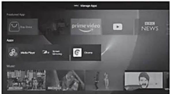 Manage Apps Featured App App Store prime video BOOK NEWS App1 Media Player Screen Monitoring Music