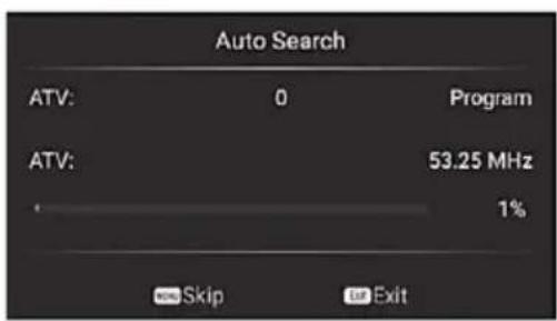 Auto Search ATV: 0 Program ATV: 53.25 MHz 1% Skip Exit
