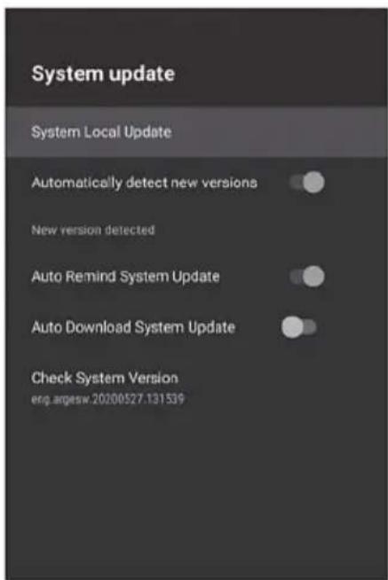 System update System Local Update Automatically detect new versions New version detected Auto Remind System Update Auto Download System Update Check System Version eng.argesw.20200527.131539