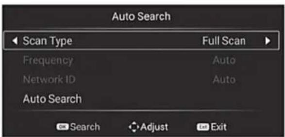 Auto Search Scan Type Full Scan Frequency Auto Network ID Auto Auto Search Search Adjust Exit