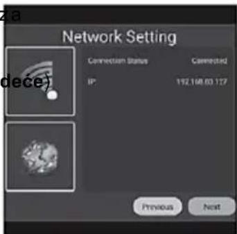 Network Setting Connection Status Connected IP 192.108.03.127 Previous Next