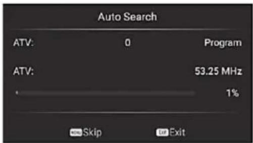 Auto Search ATV: 0 Program ATV: 53.25 MHz 1% Skip Exit