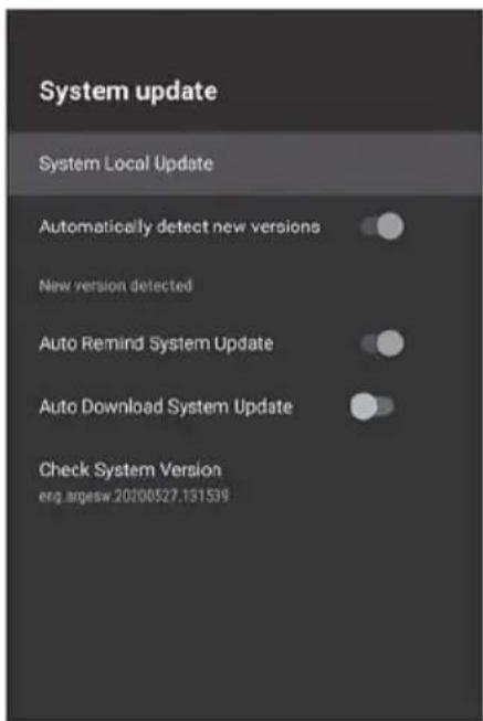 System update System Local Update Automatically detect new versions New version detected Auto Remind System Update Auto Download System Update Check System Version ecg.argesw.20200527.131539