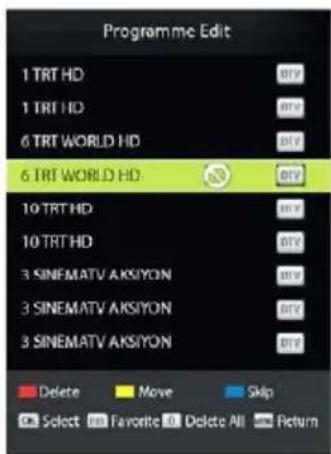 Programme Edit 1 TRT HD BYV 1 TRT HD BYV 6 TRT WORLD HD BYV 6 TRT WORLD HD BYV 10 TRT HD BYV 10 TRT HD BYV 3 SINEMATV AKSIYON BYV 3 SINEMATV AKSIYON BYV 3 SINEMATV AKSIYON BYV Delete Move Skip Select Favorite Delete All Return