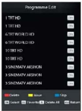 Programme Edit 1 TRT HD 1 TRT HD 6 TRT WORLD HD 6 TRT WORLD HD 10 TRT HD 10 TRT HD 3 SINEMATV AKSIYON 3 SINEMATV AKSIYON 3 SINEMATV AKSIYON Delete Move Skip Select Favorites Delete All Return