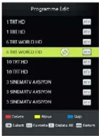 Programme Edit 1 TRT HD 80V 1 TRT HD 80V 6 TRT WORLD HD 80V 6 TRT WORLD HD 80V 10 TRT HD 80V 10 TRT HD 80V 3 SINEMATV AKSIYON 80V 3 SINEMATV AKSIYON 80V 3 SINEMATV AKSIYON 80V Delete Move Skip Select Favorite Delete All_Return