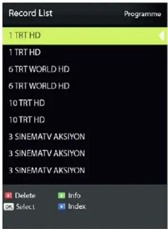 Record List Programme 1 TRT HD 1 TRT HD 6 TRT WORLD HD 6 TRT WORLD HD 10 TRT HD 10 TRT HD 3 SINEMATV AKSIYON 3 SINEMATV AKSIYON 3 SINEMATV AKSIYON Delete Info Select Index