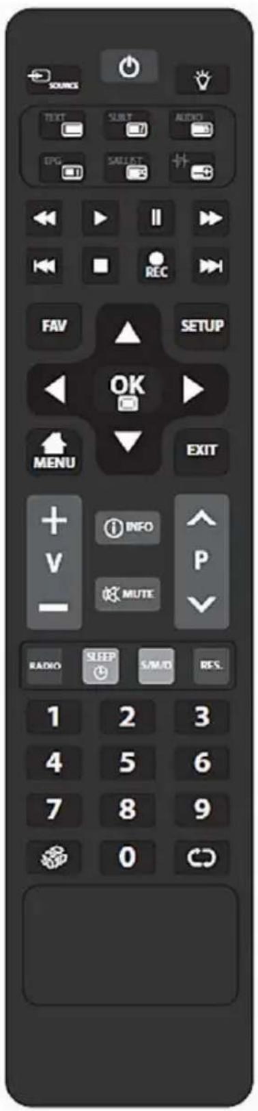 SOURCE TEXT SLIFT AUDIO EPG SALIAT + - REC FAV SETUP OK MENU EXIT + - INFO P MUTE - RADIO SLEEP S/M/D3 RES. 1 2 3 4 5 6 7 8 9 0