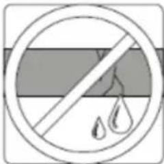 Prohibition sign with crossed-out circle, diagonal line, and water droplet symbol