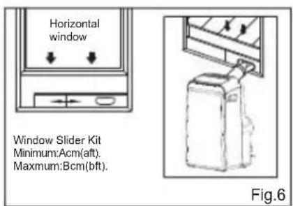 Horizontal window Window Slider Kit Minimum:Acm(aft). Maximum:Bcm(bft). Fig.6