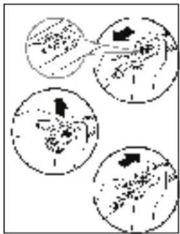 Diagram showing three circular components with arrows and dotted lines, possibly illustrating a process or system with directional indicators.