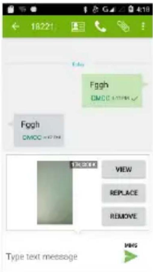 18:22 Fggh CMCC HTTP Fggh CMCC = 67.000 VIEW REPLACE REMOVE Type text message MMS
