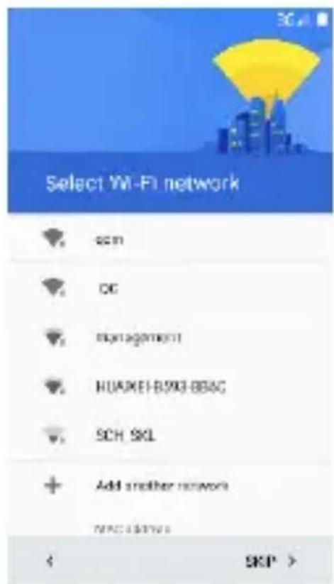 Select Wi-Fi network com OK management HUAWEI-B390-886C SCH SKL Add another network MACS 54715 SKIP >