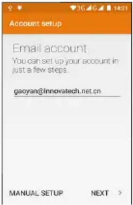 Account setup Email account You can set up your account in just a few steps. gaoyan@innovatech.net.cn MANUAL SETUP NEXT >