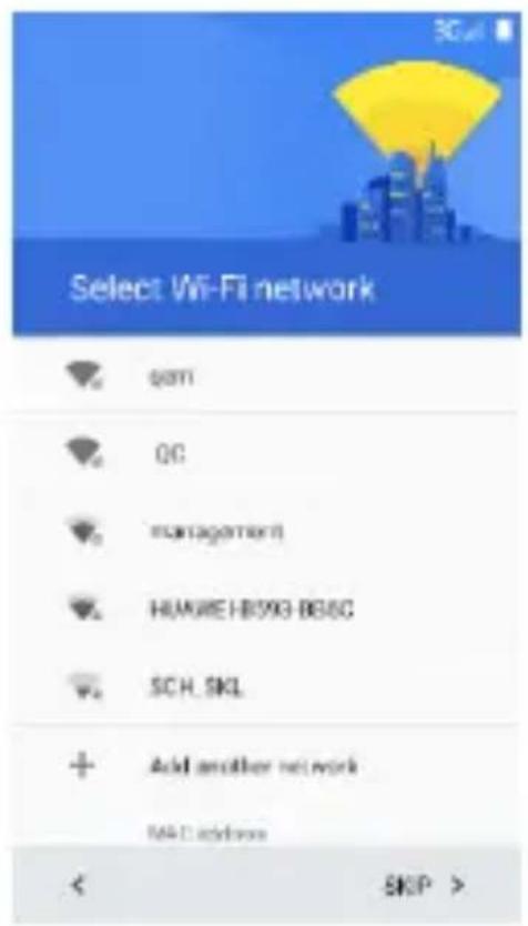 Select Wi-Fi network qam QC management HUMIRE-H5993-BE6C SCH SKL + Add another network MAC address < SKIP >
