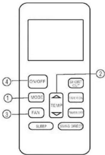 ON/OFF MODE FAN TEMP SLEEP SHORT OUT LOWER ON THEROFF SWING DIRECT ④ ②