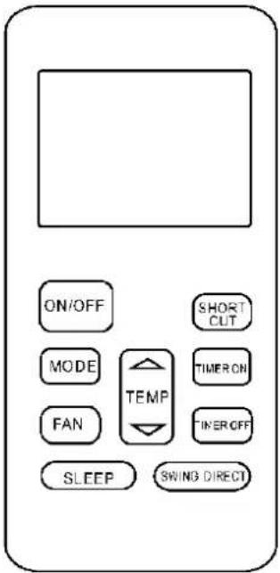 ON/OFF SHORT OUT MODE TEMP TIMER ON FAN TIMER OFF SLEEP SWING DIRECT