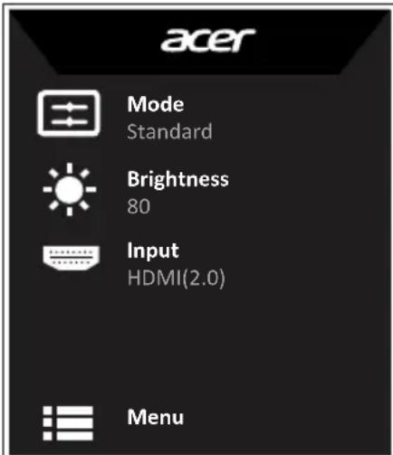 acer Mode Standard Brightness 80 Input HDMI(2.0) Menu
