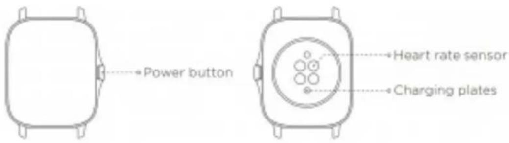 Power button Heart rate sensor Charging plates
