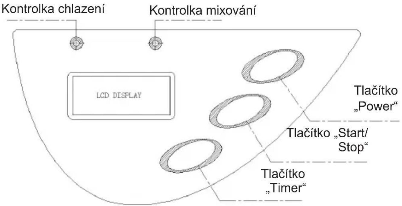 Kontrolka chlazení Kontrolka mixování LCD DISPLAY Tlačítko „Power“ Tlačítko „Start/Stop“ Tlačítko „Timer“