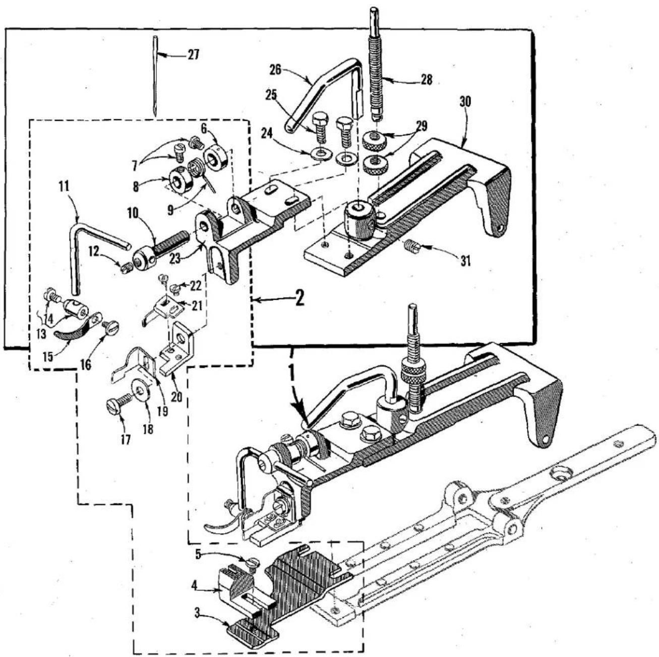 Union Special 200-1 - NOTE: For sewing thick buttons requiring up to an additional 11/64 inch in height, order No. 21-393 Button Holding Spring, left and No. 21-392 Button Holding Spring, right, as an extra send and charge item. - 3