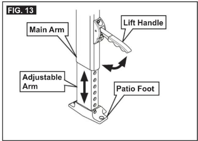 FIG. 13 Main Arm Adjustable Arm Lift Handle Patio Foot