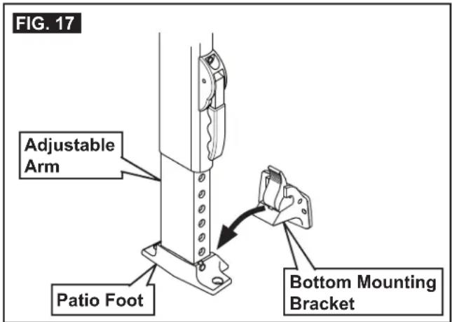 FIG. 17 Adjustable Arm Patio Foot Bottom Mounting Bracket