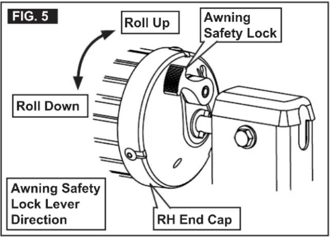 FIG. 5 Roll Up Awning Safety Lock Roll Down Awning Safety Lock Lever Direction RH End Cap