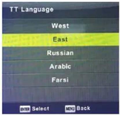 TT Language West East Russian Arabic Farsi ENTER Select MENU Back