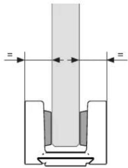 Technical diagram showing a cylindrical component with dimension lines and cross-sectional view, likely illustrating a mechanical or fluid system.