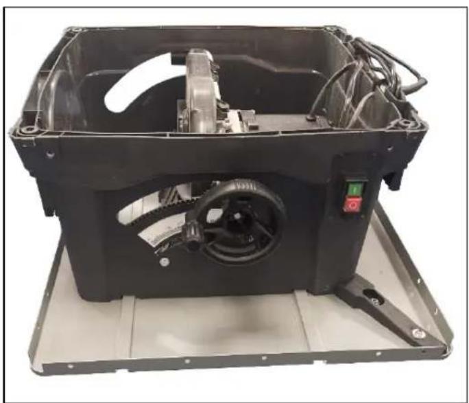 Black industrial fan or motor housing with visible internal components and wiring, mounted on a flat base (no text or symbols)