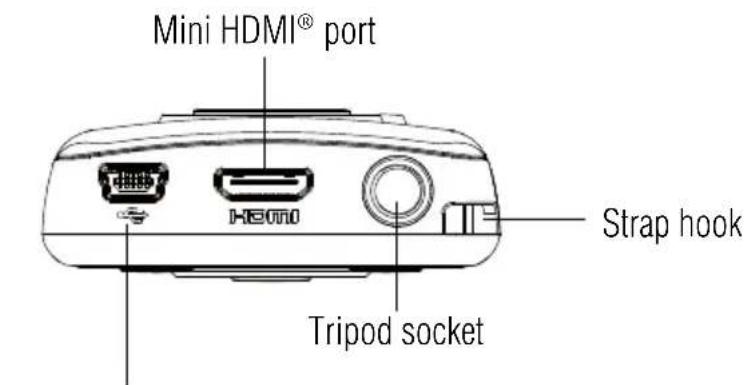 Mini HDMI® port Strap hook Tripod socket