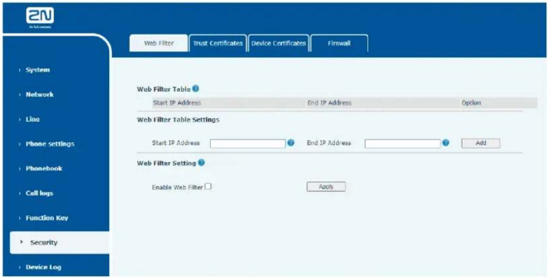 2N Telecommunications IP Handset - Security >> Web Filter - 1