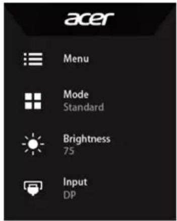 acer Menu Mode Standard Brightness 75 Input DP