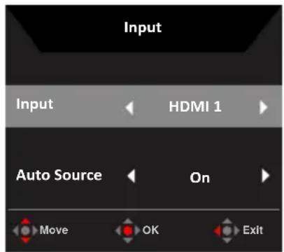 Input Input HDMI 1 Auto Source On Move OK Exit