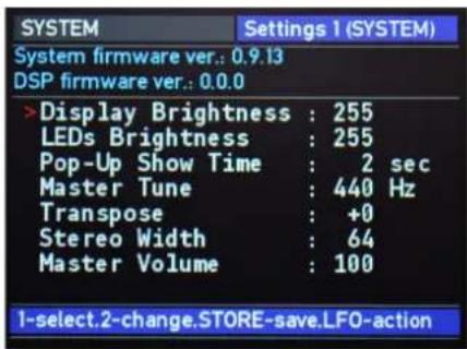 WALDORF M Wavetable - Settings 1 System Page - 1